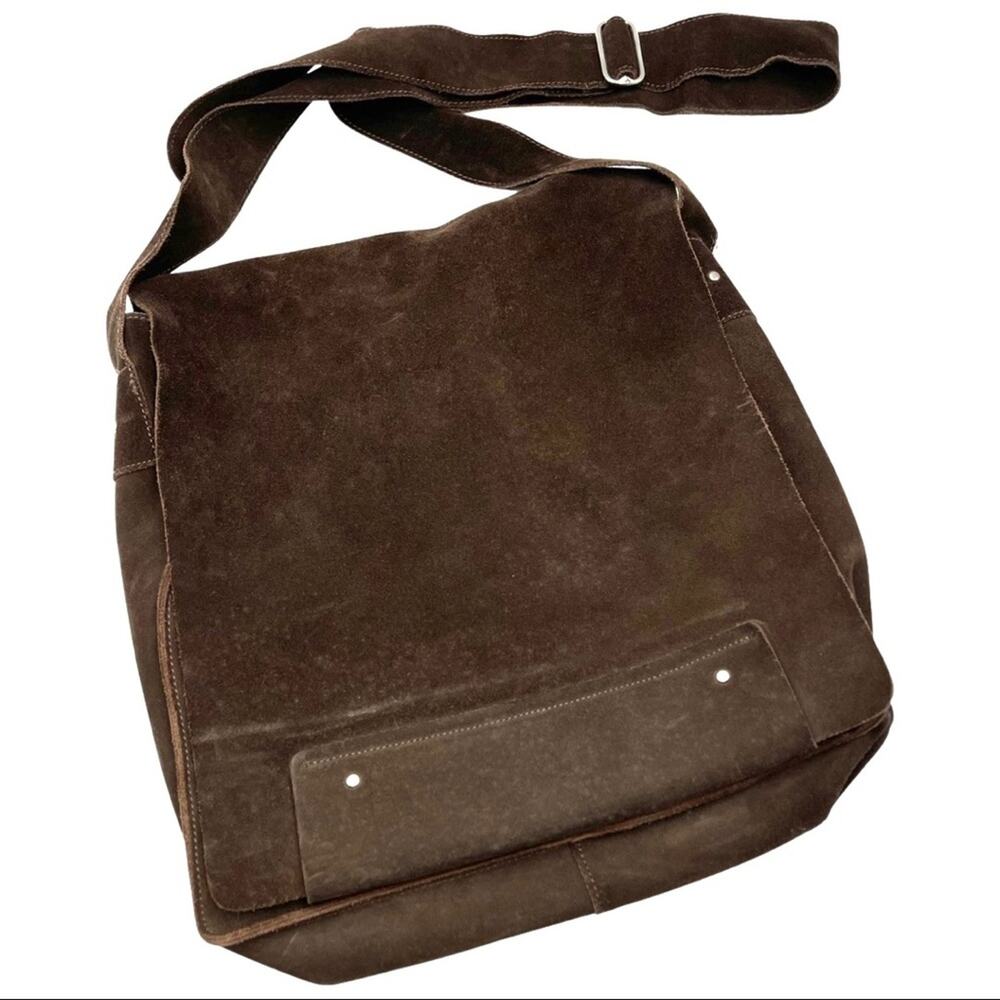UNBRANDED GENUINE SUEDE LEATHER MESSENGER CROSSBODY BROWN BAG GREAT QUALITY